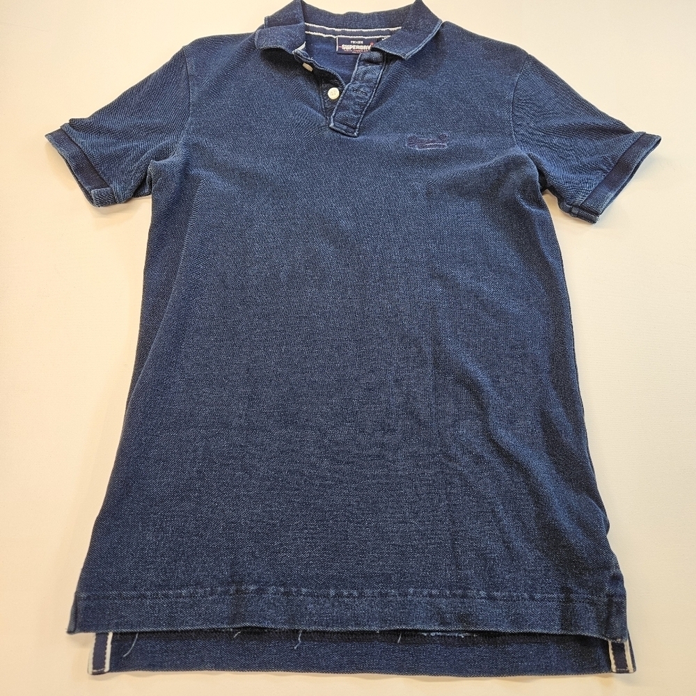 SUPERDRY Premium PIQUE POLO GOLF NAVY BLUE T- SHIRT SMALL SLIM